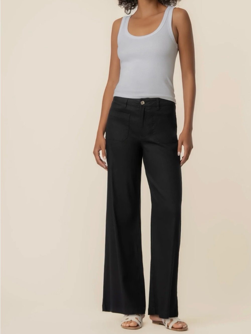 Wide-Leg Black Linen Women's Pants